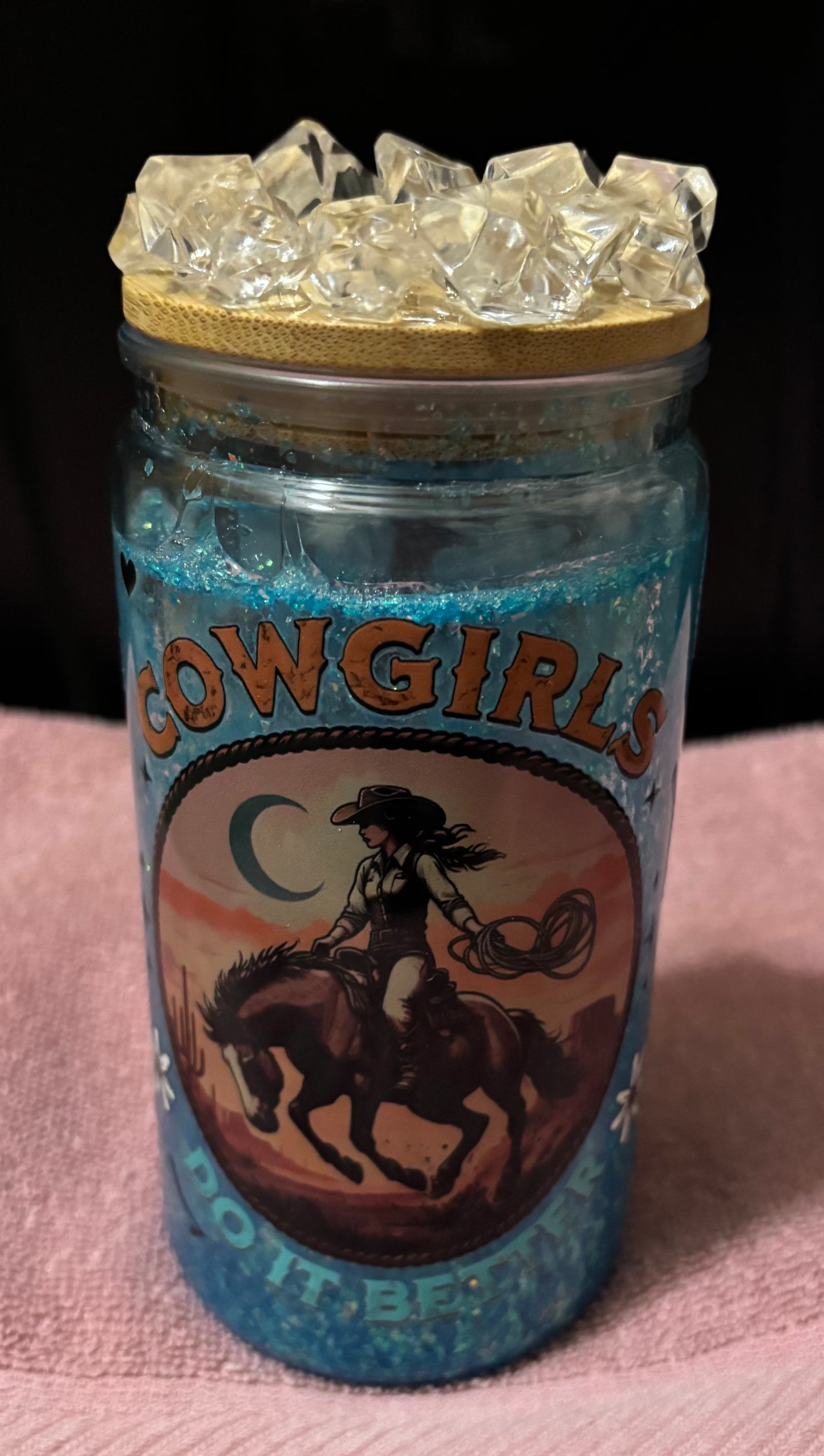 Cowgirls 16oz snow globe tumbler