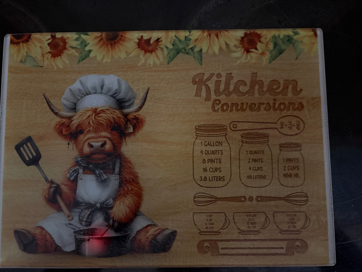 Cow Kitchen Conversions Glass Cutting Board (8”x11”)