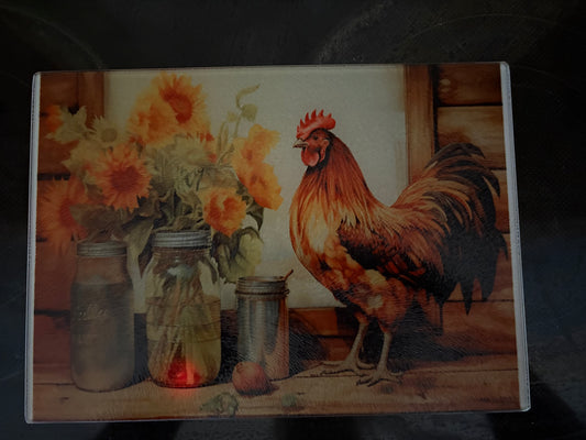 Rooster Glass Cutting Board (8”x11”)