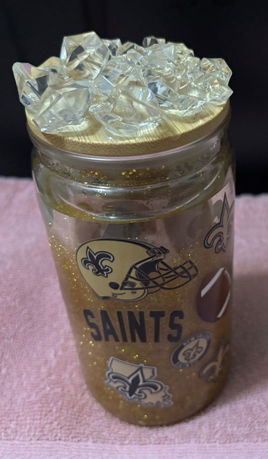 Saints Gold 16oz snow globe tumbler