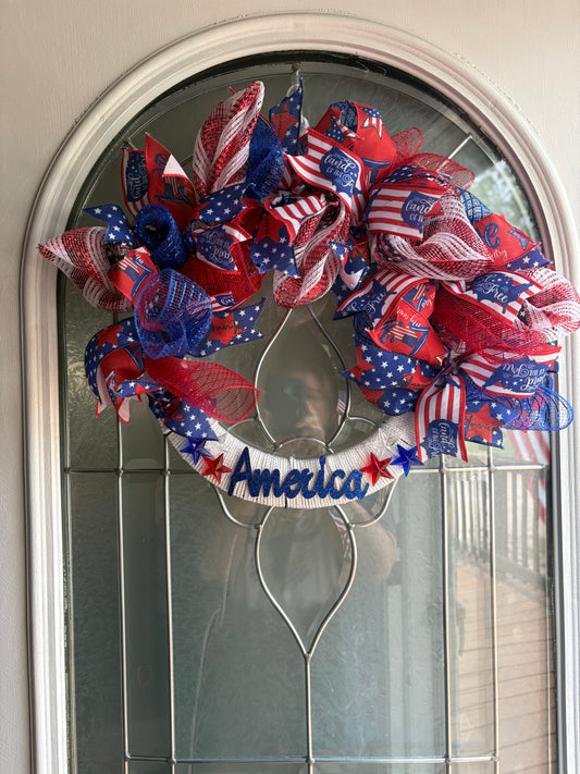 America 14” Mesh and Ribbon Wreath