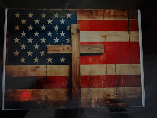 God and Country Glass Cutting Board (8”x11”)