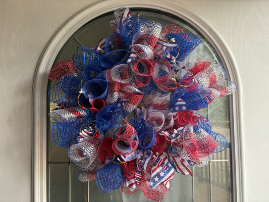 Red White and Blue 12” Mesh Wreath
