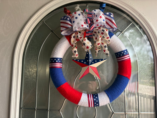 Red White & Blue 10” Yarn Wreath