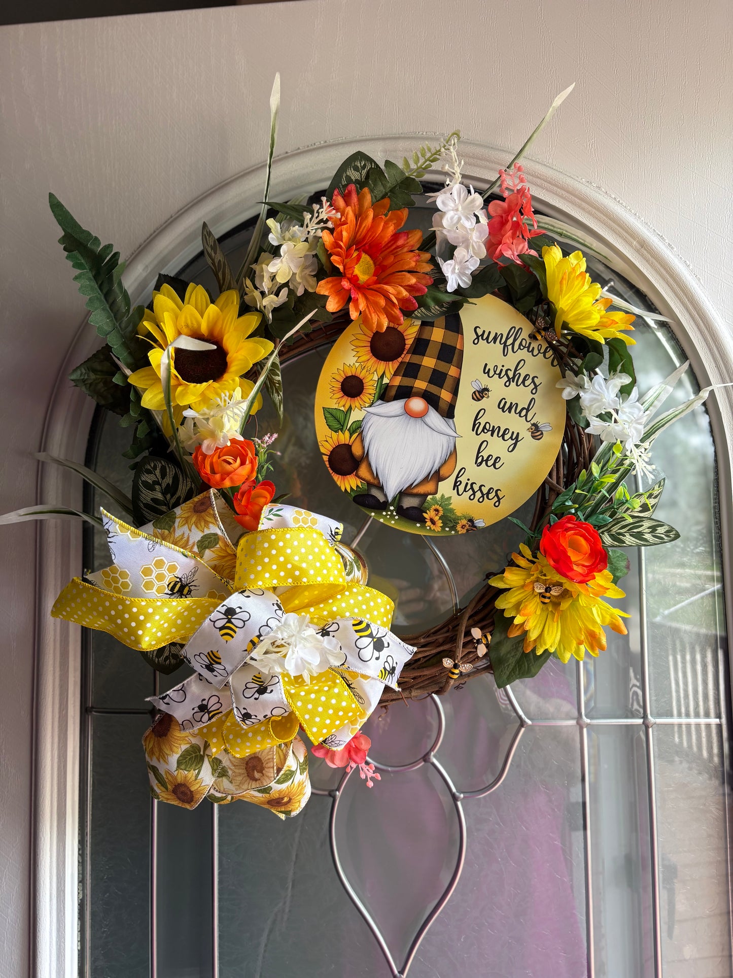 Grape vine sunflower bee wreath
