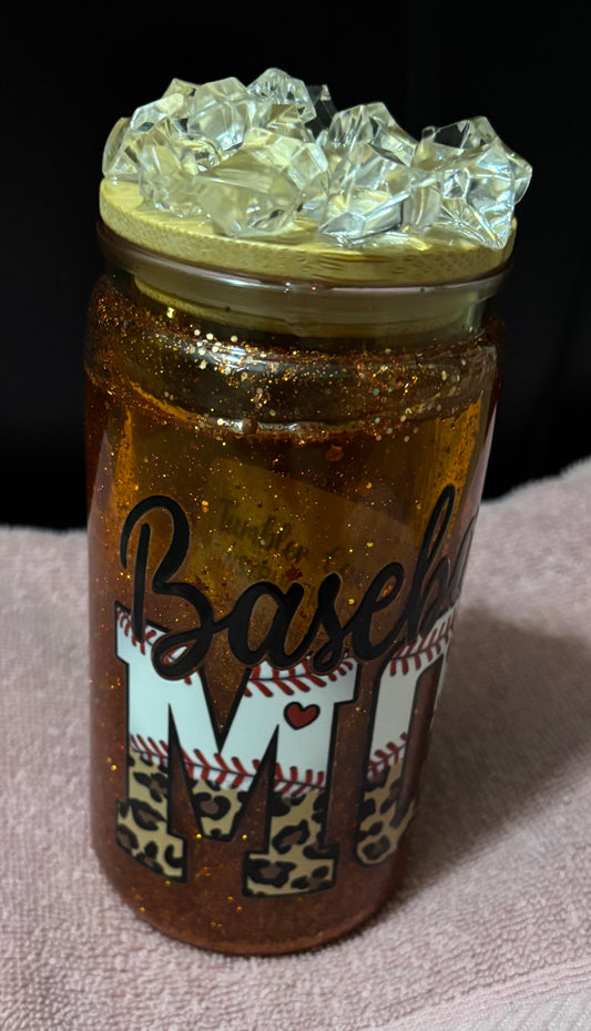 Baseball Mom Gold 16oz snow globe tumbler