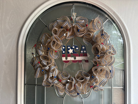 Burlap and Mesh USA 10” Wreath