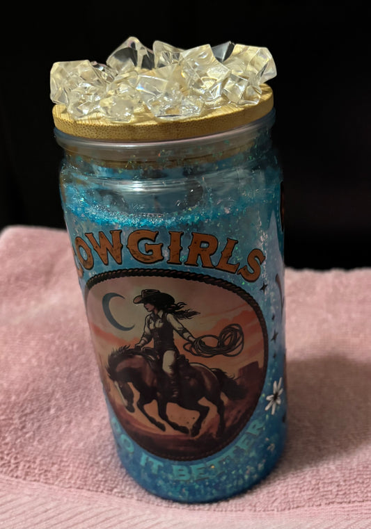 Cowgirls 16oz snow globe tumbler