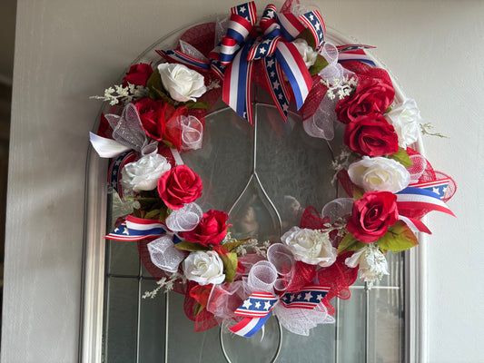 Patriotic Red Rose wreath 18”
