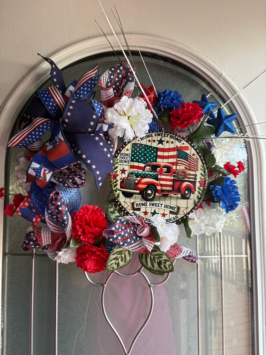 Patriotic truck wreath 12”